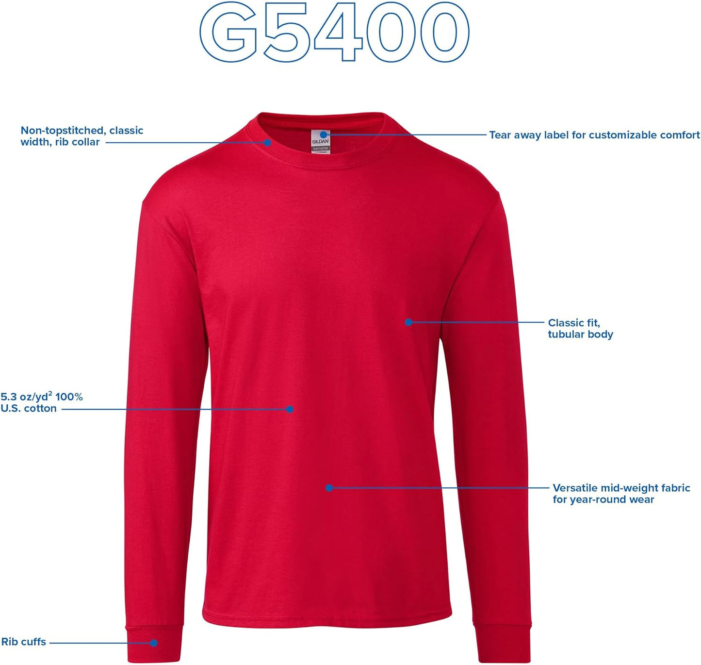 Adult Heavy Cotton Long Sleeve T-Shirt, Style G5400, 2-Pack